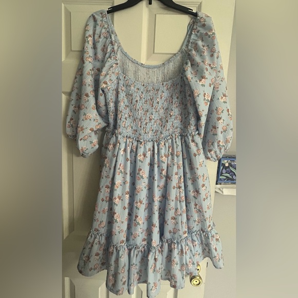 Altar'd State Floral Blue Ruffled Tiered Sundress with Bishop Sleeves XL - Picture 2 of 3